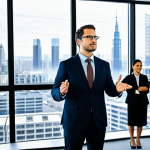 A professional game developer, fully clothed in a modest business suit, stands confidently at the forefront, gesturing towards a large, transparent digital display showcasing abstract, collaborative data flows. Surrounding the developer are diverse, professional-looking individuals, fully clothed in appropriate business attire, actively engaging in discussion and offering feedback, symbolizing a strong player community. The setting is a bright, modern office space with large windows overlooking a futuristic cityscape. The atmosphere is collaborative and transparent, emphasizing open communication and shared vision. safe for work, appropriate content, fully clothed, professional dress, perfect anatomy, correct proportions, natural pose, well-formed hands, proper finger count, natural body proportions, high-resolution photography, crisp detail.